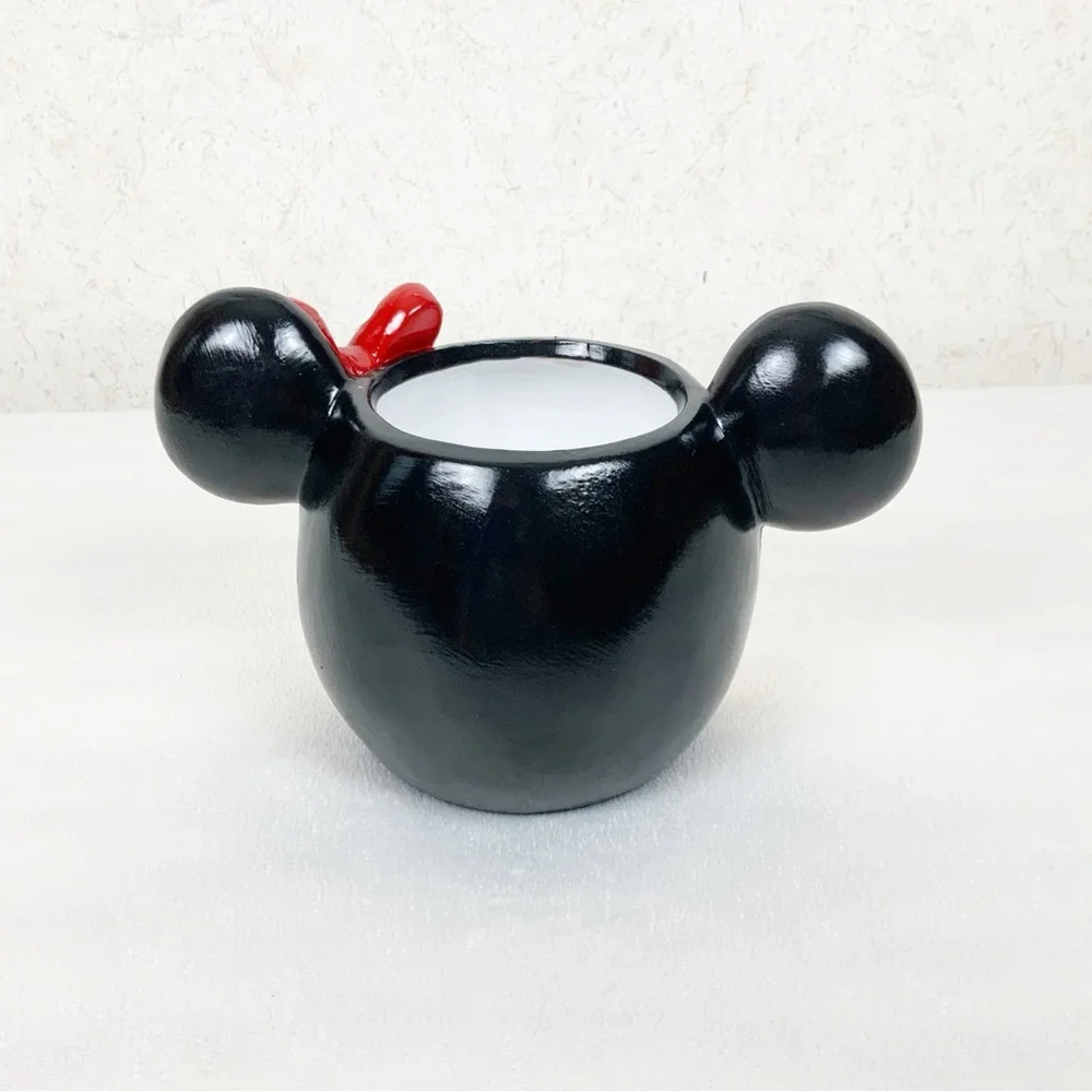 Minnie Mouse Head Planter Flower Pot Ceramic Candy Dish Red Polka Dot Bow